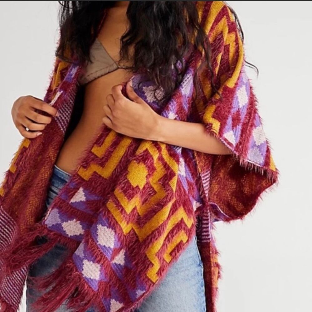 Free People Purple Kimono Poncho Shawl Wrap One Size